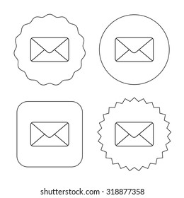 Envelope mail icon. Email message sign. Internet letter symbol. Flat circle, star and emblem buttons. Labels design. Vector