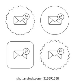 Envelope mail icon. Email message sign. Internet letter symbol. Flat circle, star and emblem buttons. Labels design. Vector