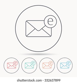 Envelope mail icon. Email message sign. Internet letter symbol. Linear circle icons.