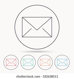 Envelope mail icon. Email message sign. Internet letter symbol. Linear circle icons.