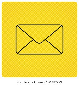Envelope mail icon. Email message sign. Internet letter symbol. Linear icon on orange background. Vector
