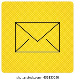 Envelope mail icon. Email message sign. Internet letter symbol. Linear icon on orange background. Vector