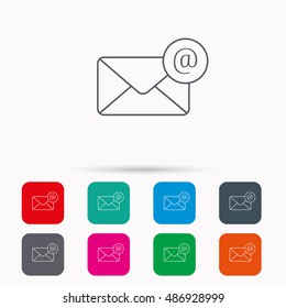Envelope mail icon. Email message with AT sign.