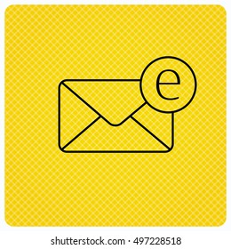 Envelope mail icon. Email message sign. Internet letter symbol. Linear icon on orange background. Vector