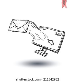 Envelope Mail Icon, Hand-drawn vector illustration