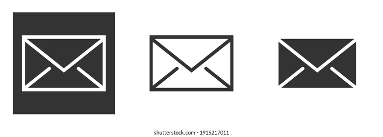Icono de correo de sobres. Versión colorida de línea, glifo y contorno rellenado, contorno del sobre posterior y signo vectorial relleno. Mensaje, símbolo de correo, ilustración del logotipo. Conjunto de iconos de estilo diferente. Píxel perfecto