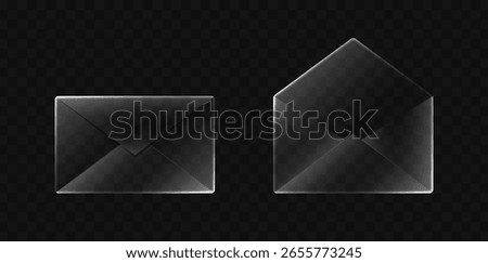 Envelope mail icon in liquid glass style. Email transparent symbol. Vector