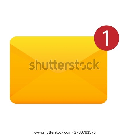Envelope mail icon. One 1 new message. Important alert symbol. Correspondence vector graphic. EPS 10.