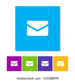 Envelope Mail Icon. Orange, purple, magenta, violet, yellow, green and blue color buttons