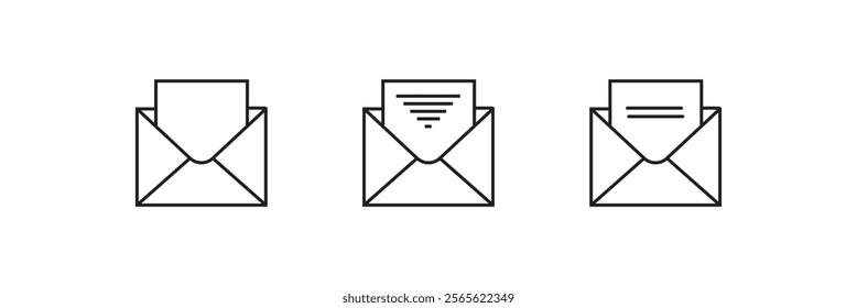 Envelope mail icon set. newsletter web buttons. close email letter outline vector symbol. flat thin e-mail pictogram on white background. send mail message line sign. Communication, Messaging, Social