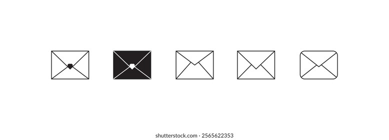 Envelope mail icon set. newsletter web buttons. close email letter outline vector symbol. flat thin e-mail pictogram on white background. send mail message line sign. Communication, Messaging, Social