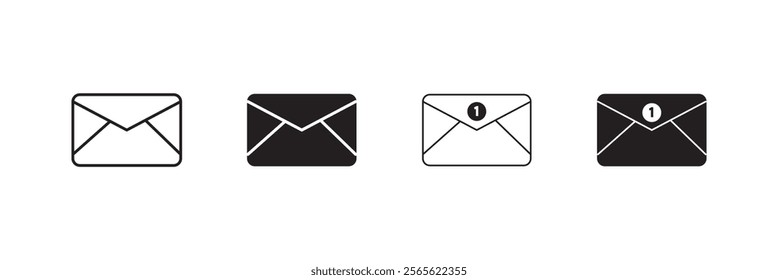 Envelope mail icon set. newsletter web buttons. close email letter outline vector symbol. flat thin e-mail pictogram on white background. send mail message line sign. Communication, Messaging, Social