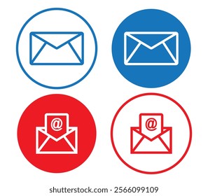 Envelope mail icon set. newsletter web buttons. close email letter outline vector symbol. flat thin e-mail pictogram on white background. send mail message line sign. Communication, Messaging, Social