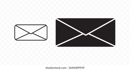 Ícone de email de envelope definido. botões da Web do boletim informativo. feche o símbolo vetorial do contorno da carta de email. pictograma de email fino e plano em plano de fundo branco. sinal da linha da mensagem de email. Comunicação, Mensagens, Social