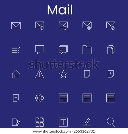 Envelope mail icon set. newsletter web buttons. close email letter outline vector symbol. flat thin e-mail pictogram on white background. send mail message line sign. Communication, Messaging, Socia