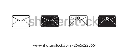 Envelope mail icon set. newsletter web buttons. close email letter outline vector symbol. flat thin e-mail pictogram on white background. send mail message line sign. Communication, Messaging, Social
