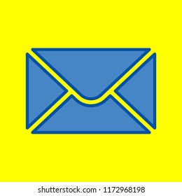 Envelope Mail Icon. Vector. Office style blue icon at yellow background.