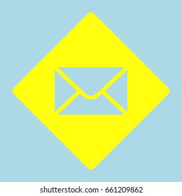 Envelope Mail Icon. Vector. Yellow romb with hole as icon on lightblue background.