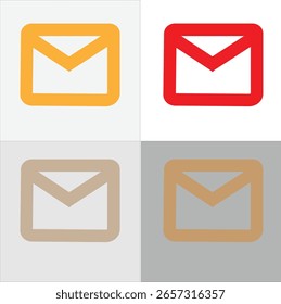 Iconos de sobres o correos en estilos planos con paletas de colores modernos que incluyen rojo, amarillo, beige y marrón. Adecuado para Elementos de interfaz de usuario de correo electrónico, App de boletines, iconos de mensajería o gráficos de comunicación.
