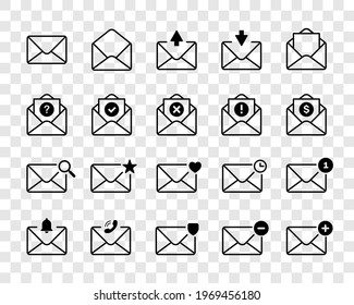 Envelope Mail Icons isolated on trasparent background. Vector Elements for interface.
