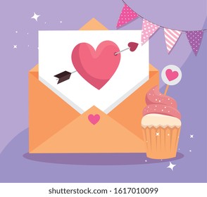 envelope mail with icons for san valentines day vector illustration design