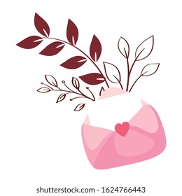envelope mail with leafs nature isolated icon vector illustration design