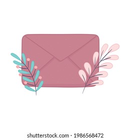 envelope mail leaves decoration isolated