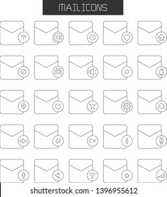 envelope, mail and letter icons set