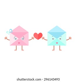 Envelope mail letter smiling character heart love
