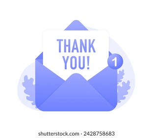 Envelope mail, Letter in an envelope with thanks or thank you. Open envelope concept. Business communication vector banner. Vector illustration