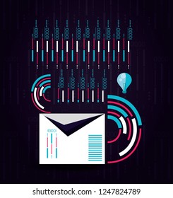 envelope mail with light bulb and circuit electronic