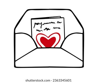 Envelope with Mail love.  Red heart. Greeting card for Valentine's Day. Email. Be my Valentine. The 14th of February. Message. Romantic postcard.