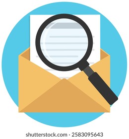Envelope mail with magnifying glass icon.