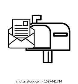 envelope mail with mailbox postal service vector illustration design