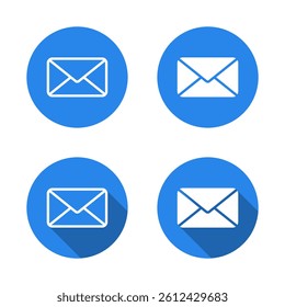 Envelope mail, message icon with long shadow. Newsletter, email sign symbol
