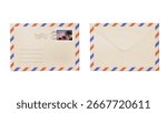 Envelope mail on white background. Envelope with stamps, Sending written letter or correspondence through postal service. 3D render vector illustration