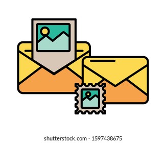 envelope mail with picture file postal service vector illustration design
