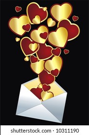 envelope mail with red and gold heart
