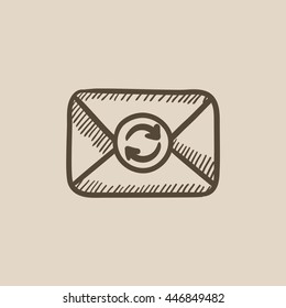 Envelope mail with refresh sign vector sketch icon isolated on background. Hand drawn Envelope mail with refresh sign icon. Envelope mail with refresh sign sketch icon for infographic, website or app.