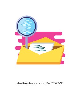 envelope mail with search magnifying glass vector illustration design