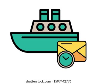 envelope mail with ship boat vector illustration design