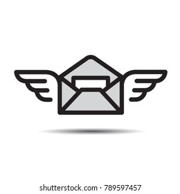envelope or mail with wings black & grey vector icon