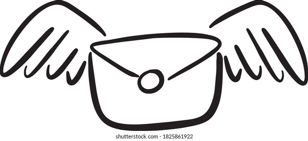 Envelope mail with wings, message concept vector simple illustration