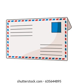 Envelope means for sending letters. The aircon with the stamp. The envelope on the envelope is blue.Mail and postman single icon in cartoon style vector symbol stock illustration web.