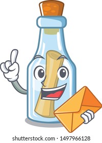 With envelope message in bottle on the cartoon