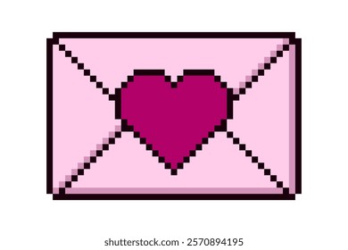 Envelope message with heart. Valentines day concept pixel art design