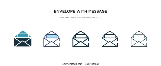 envelope with message icon in different style vector illustration. two colored and black envelope with message vector icons designed in filled, outline, line and stroke style can be used for web,