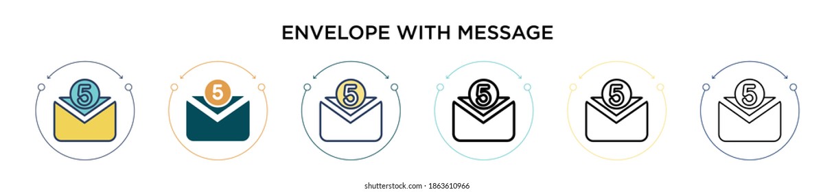 Envelope with message icon in filled, thin line, outline and stroke style. Vector illustration of two colored and black envelope with message vector icons designs can be used for mobile, ui, web