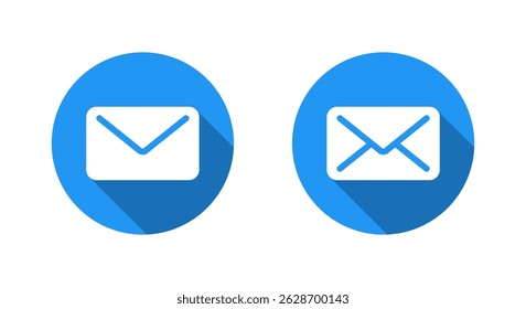 Envelope message icon with long shadow. Newsletter, chat, email sign symbol