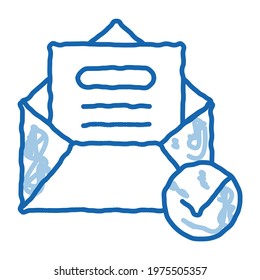 Envelope Message List And Approved Mark sketch icon vector. Hand drawn blue doodle line art isolated symbol illustration